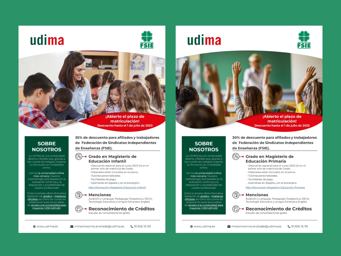 udima abre matricula grados magisterio descuento por ser de fsie